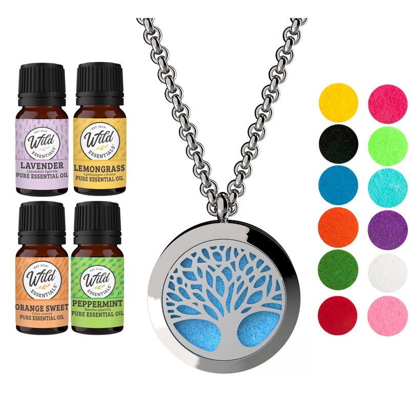 mEssentials Wild Essentials Tree of Life Necklace Essential Oil Diffuser Kit With Lavender, Lemongrass, Peppermint, Orange Oils, 12 Refill Pads, Calming Aromatherapy Gift Set, Customizable Color Changing, Perfume - Image 2